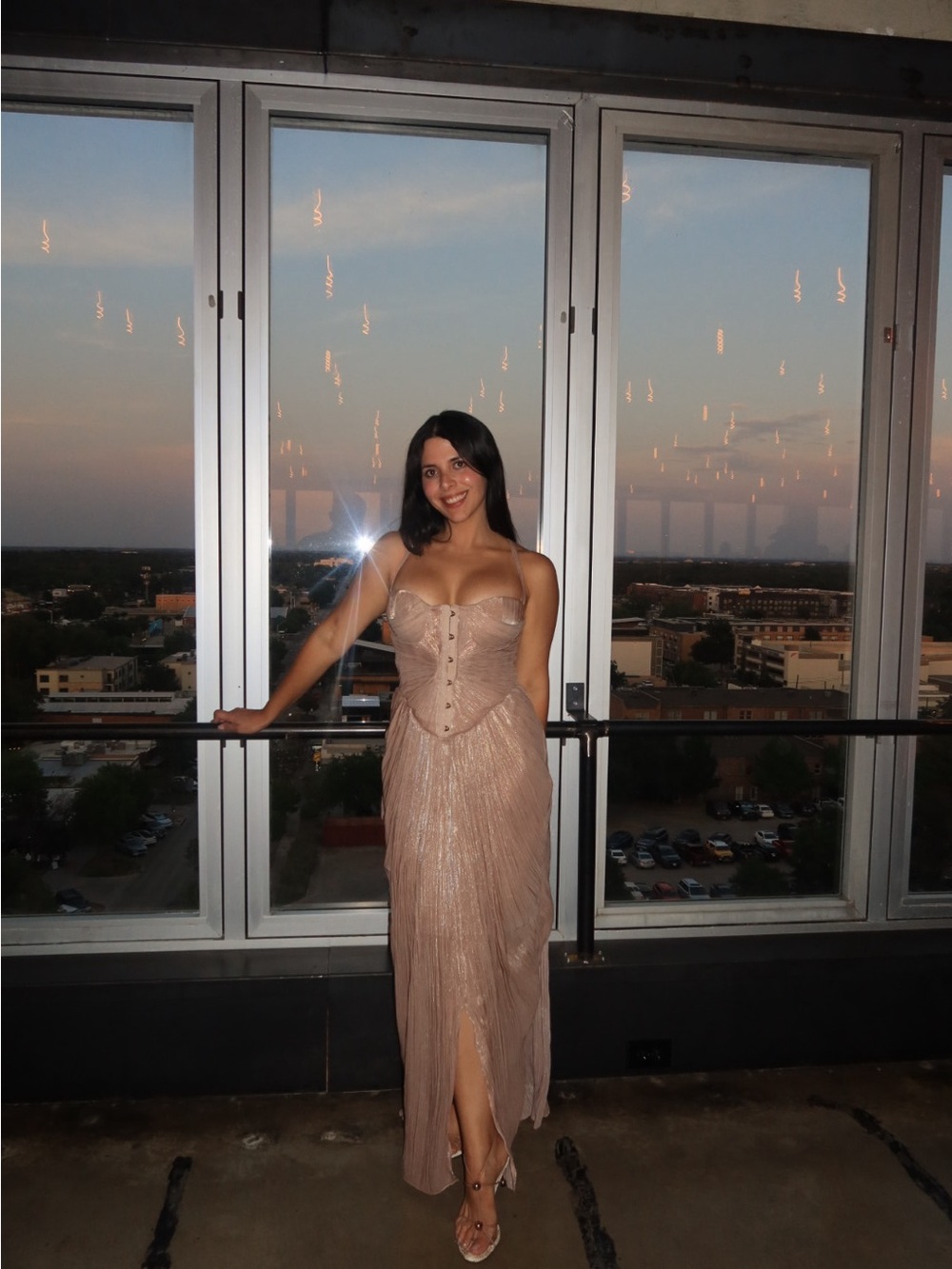 Strapless Blush Metallic Corset Evening Dress
